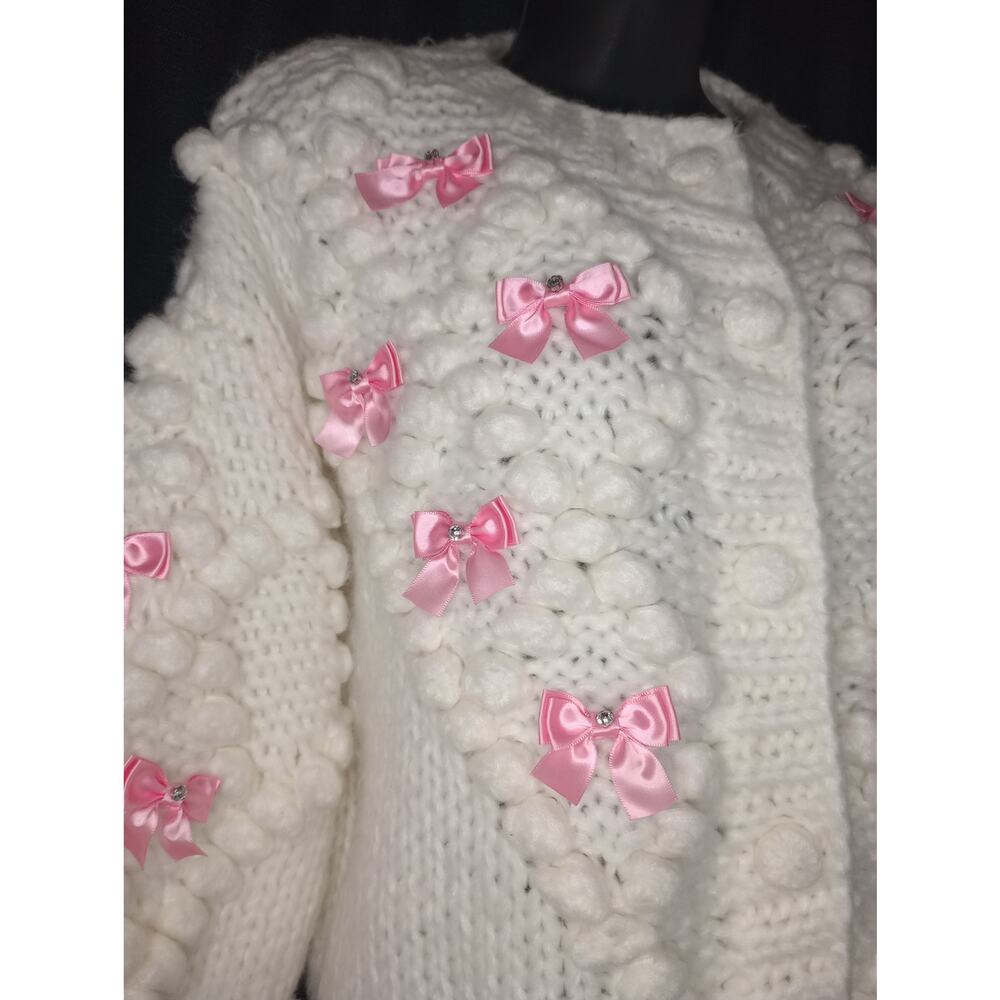 Sugar Thrillz Twinkly Aura Chunky Knit Bow Cardigan - Size XL - Coquette - Picture 3 of 7